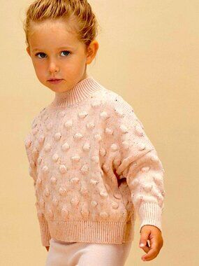 NWT Girls Organic Huxbaby Bubble Sprinkles ‘Popcorn’ Knit Sweater, Size 7